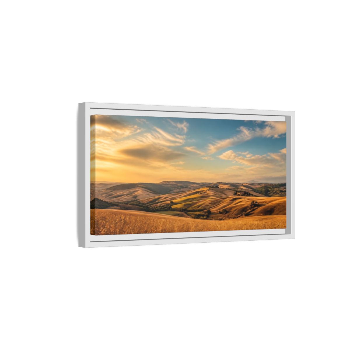 Side Mockup 6. Nature Rolling Hills Golden Landscape shown as stretched canvas wall art