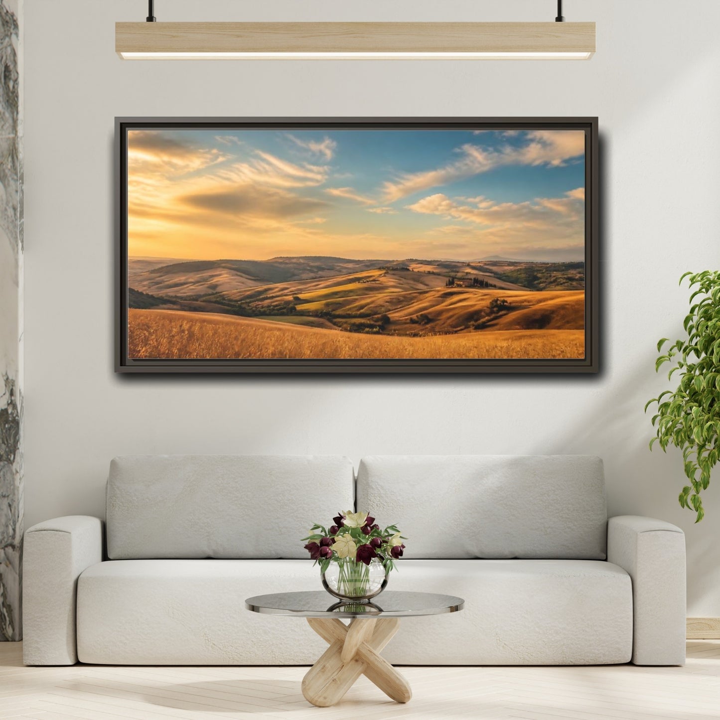 Mockup 2. Nature Rolling Hills Golden Landscape shown as stretched canvas wall art