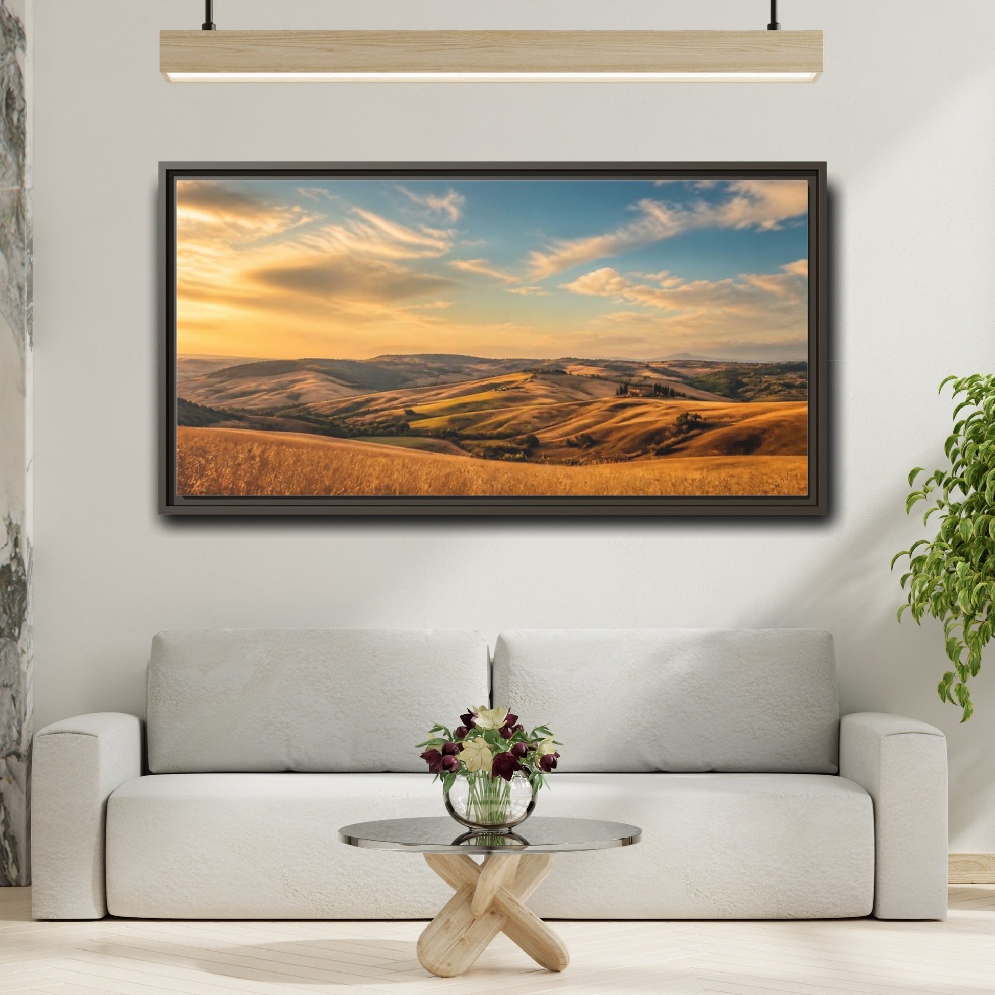 Mockup 2. Nature Rolling Hills Golden Landscape shown as stretched canvas wall art