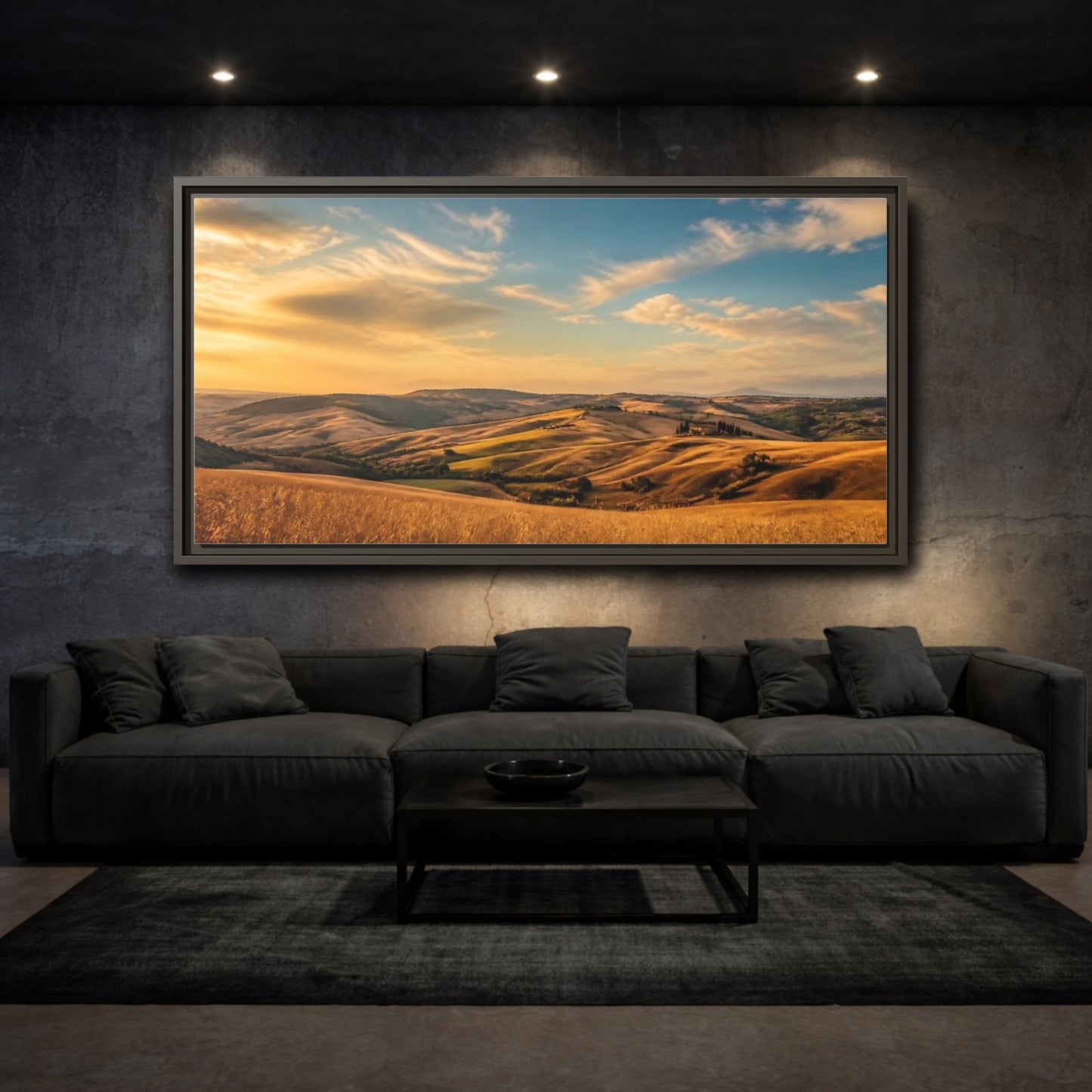Mockup 3. Nature Rolling Hills Golden Landscape shown as stretched canvas wall art
