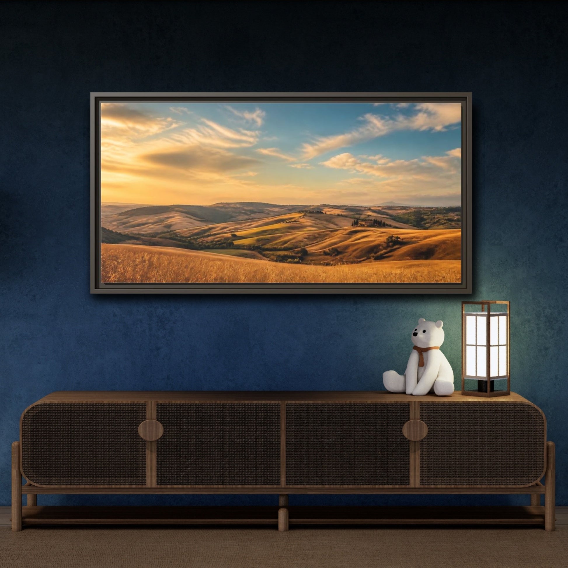 Mockup 4. Nature Rolling Hills Golden Landscape shown as stretched canvas wall art