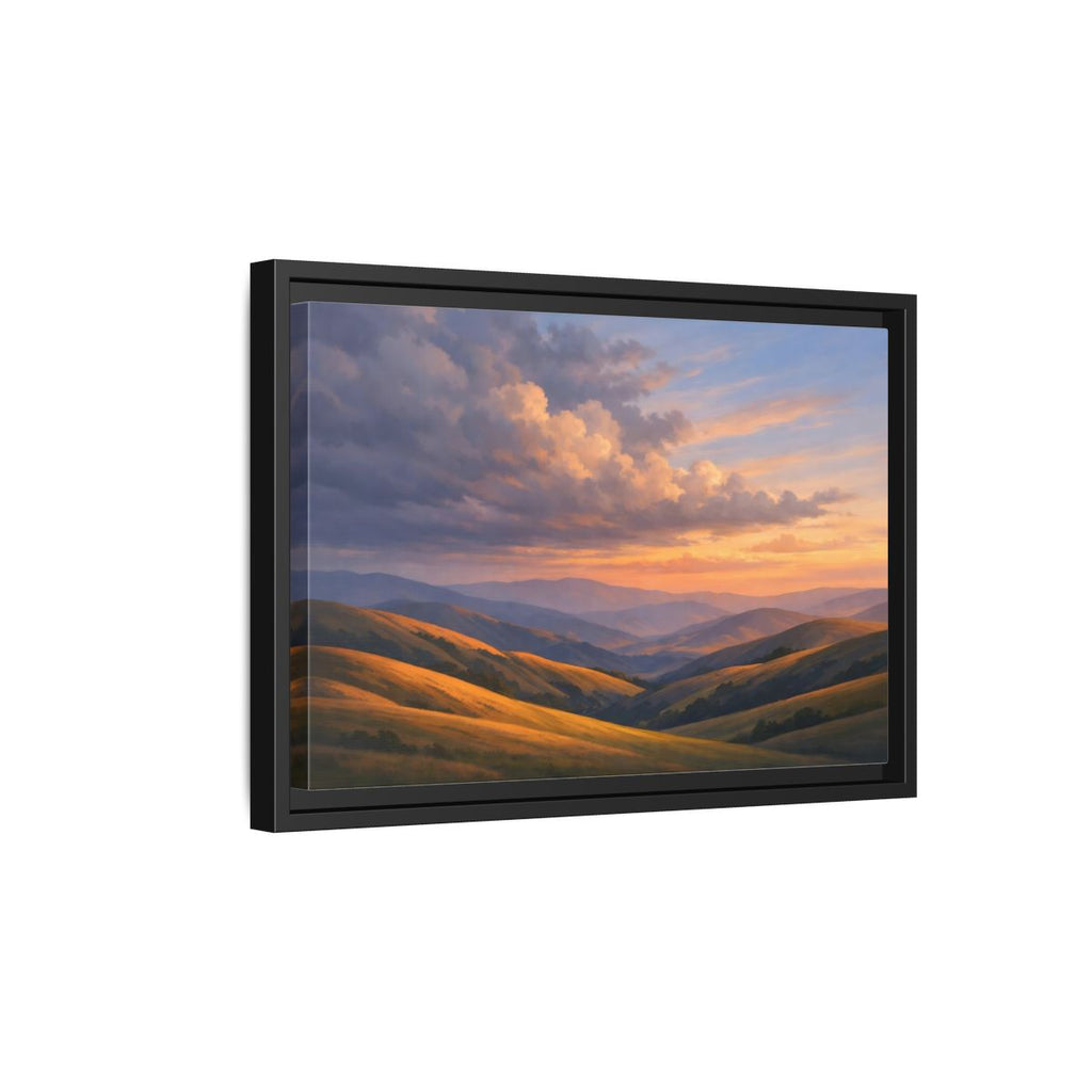 Side Mockup 6. Nature Rolling Hills Golden Sunset Landscape shown as stretched canvas wall art