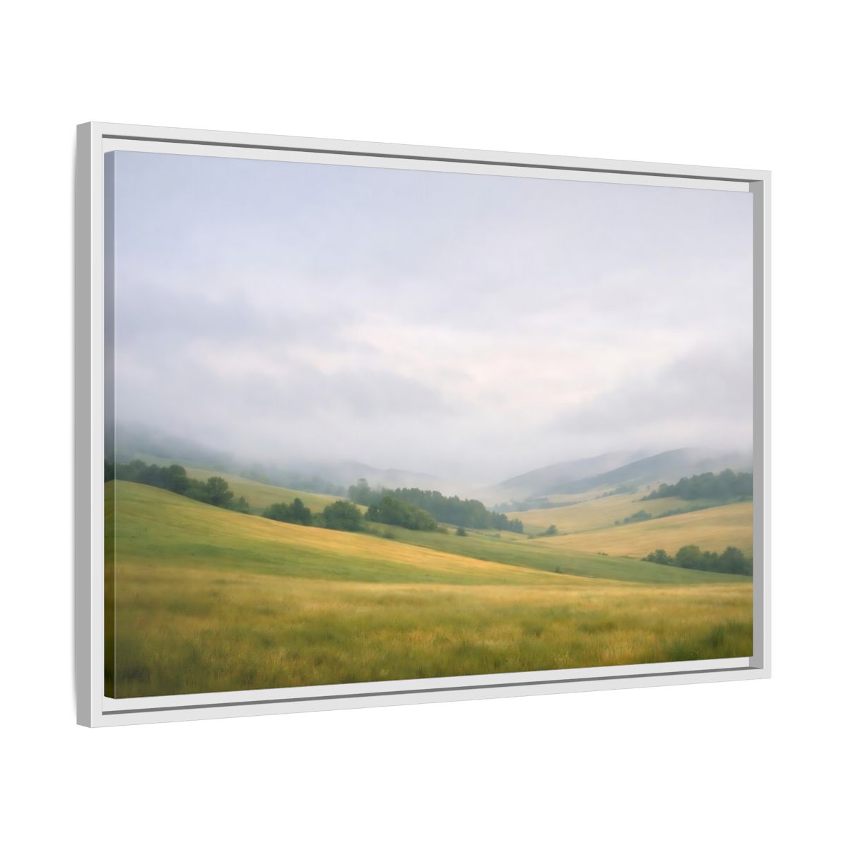 Side Mockup 10. Nature Rolling Hills Green And Grey shown as stretched canvas wall art
