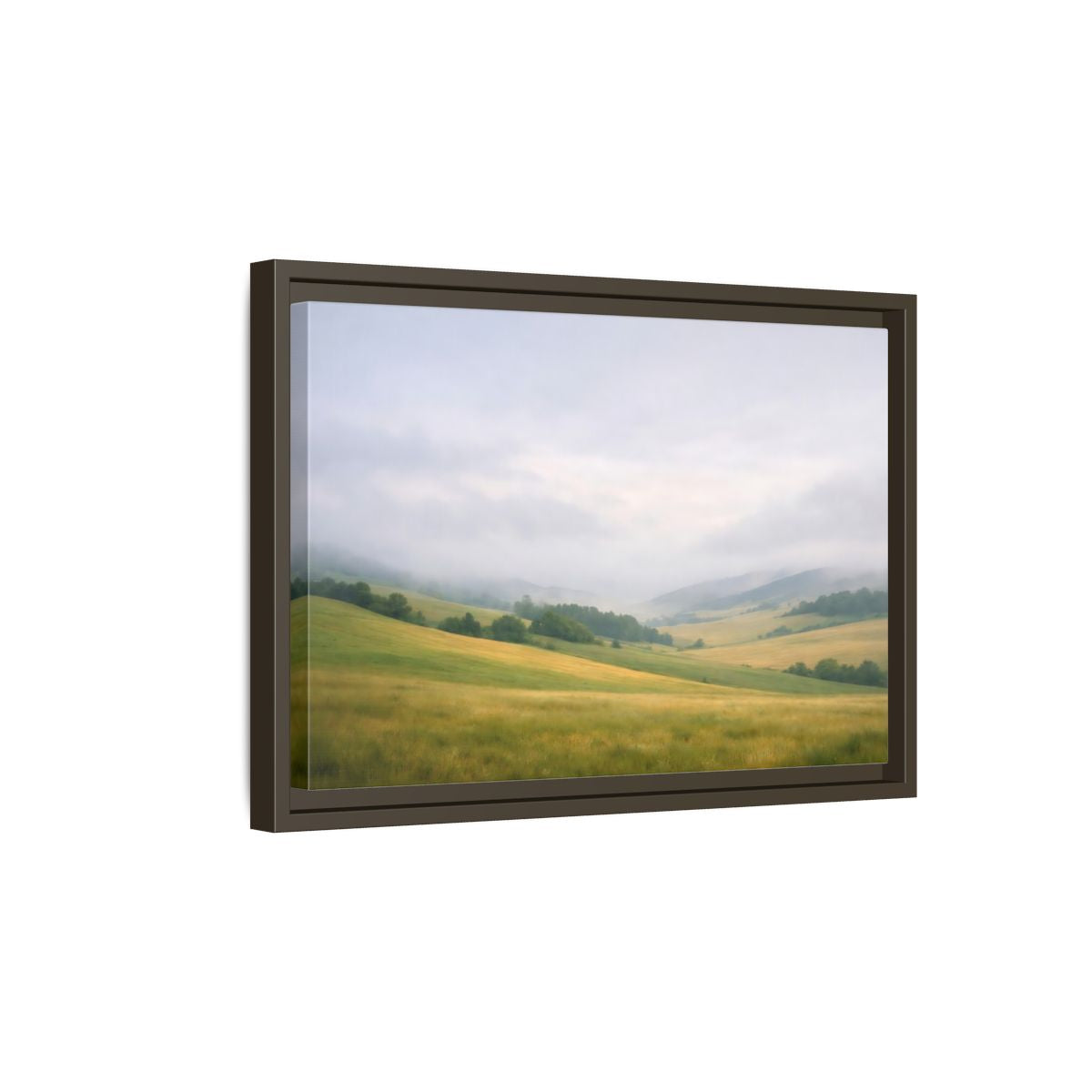 Side Mockup 5. Nature Rolling Hills Green And Grey shown as stretched canvas wall art
