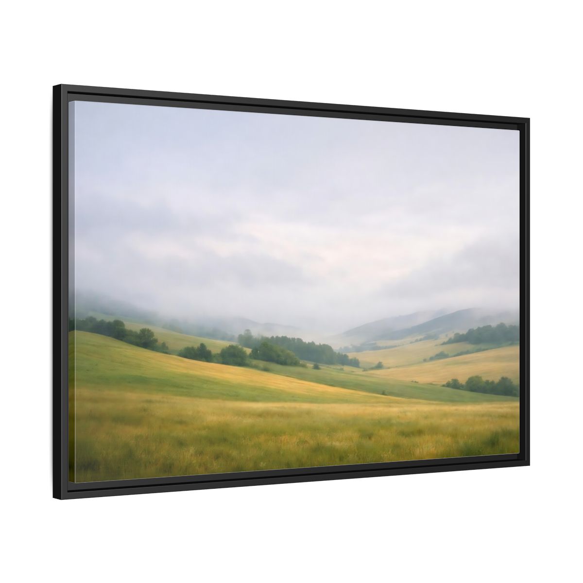 Side Mockup 13. Nature Rolling Hills Green And Grey shown as stretched canvas wall art