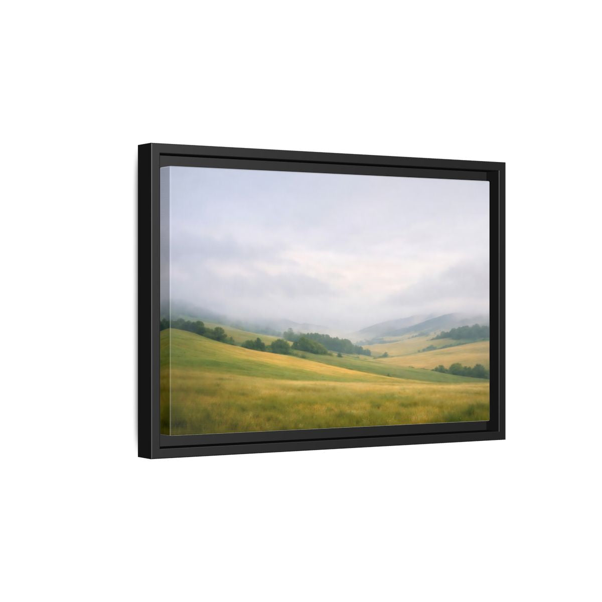 Side Mockup 6. Nature Rolling Hills Green And Grey shown as stretched canvas wall art