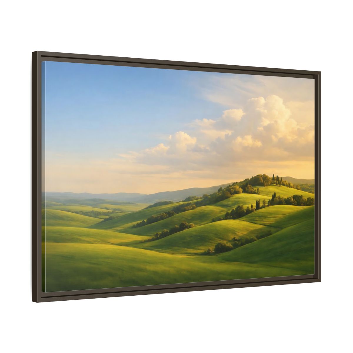 Main Mockup. Nature Rolling Hills Green Landscape shown as stretched canvas wall art