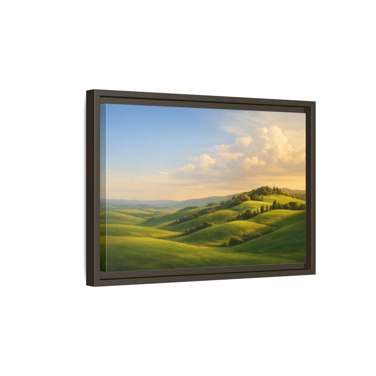 Side Mockup 5. Nature Rolling Hills Green Landscape shown as stretched canvas wall art