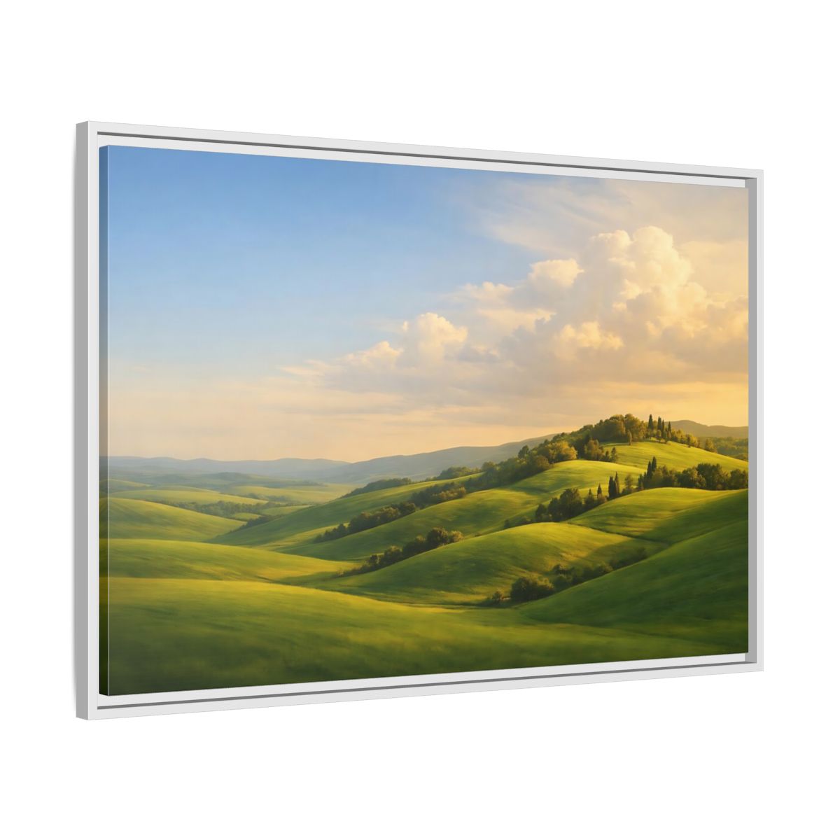Side Mockup 9. Nature Rolling Hills Green Landscape shown as stretched canvas wall art