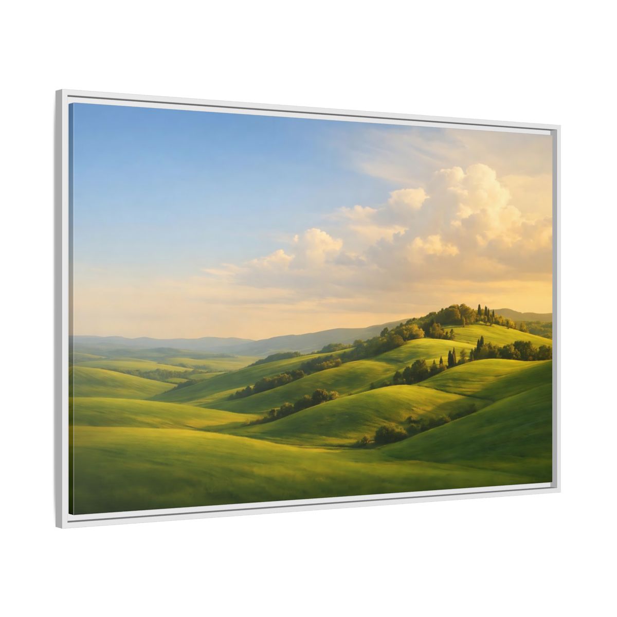 Side Mockup 7. Nature Rolling Hills Green Landscape shown as stretched canvas wall art