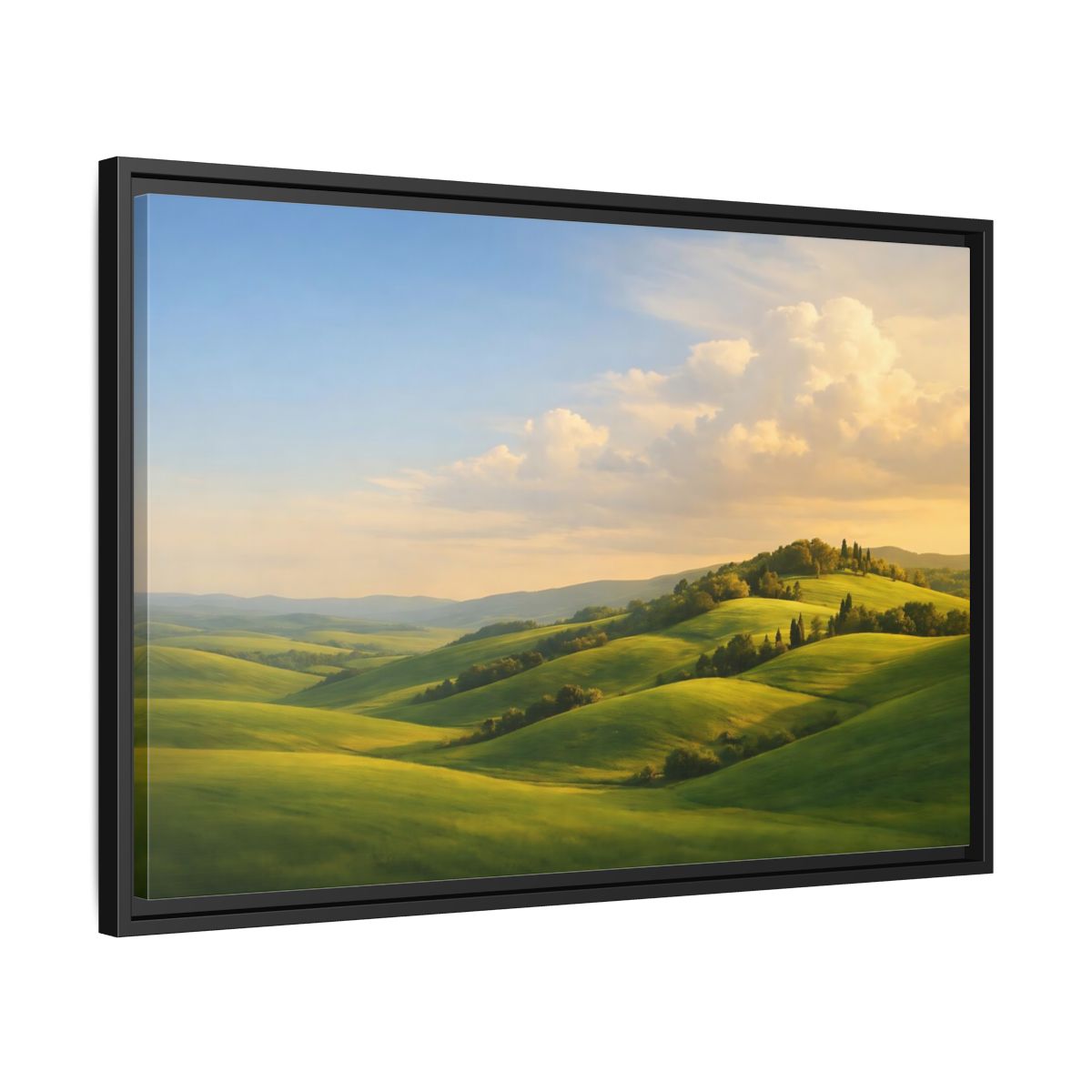 Side Mockup 14. Nature Rolling Hills Green Landscape shown as stretched canvas wall art