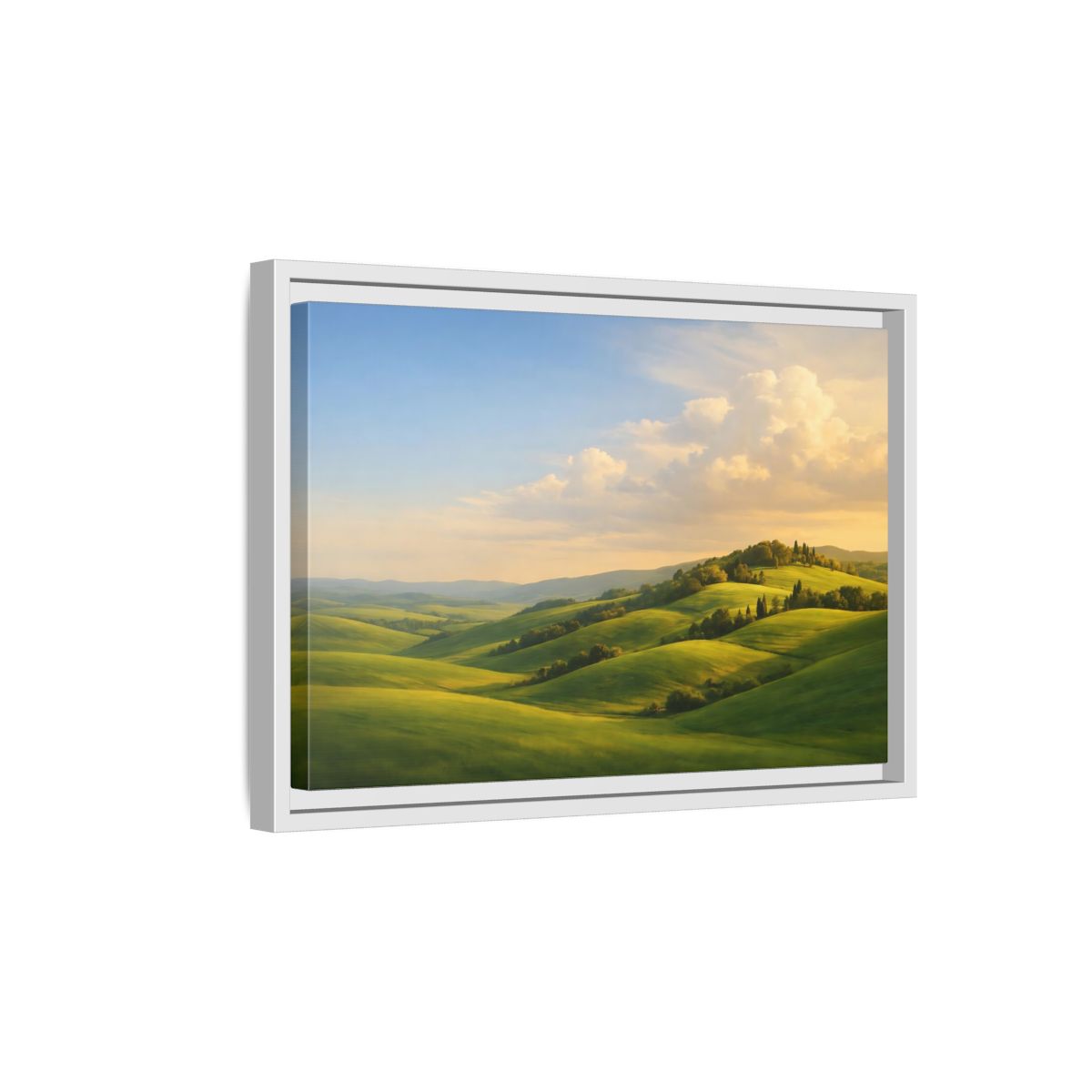 Side Mockup 4. Nature Rolling Hills Green Landscape shown as stretched canvas wall art