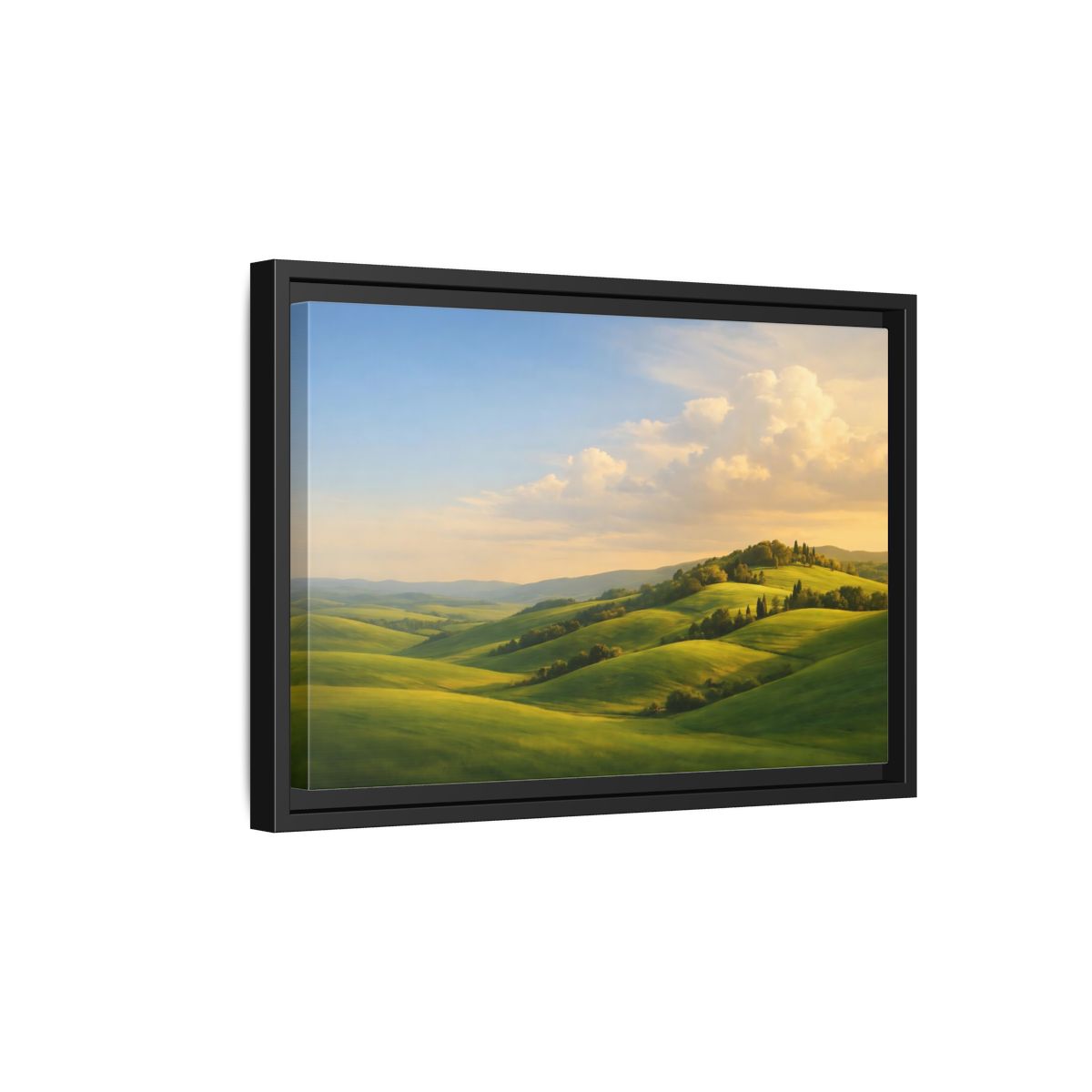 Side Mockup 6. Nature Rolling Hills Green Landscape shown as stretched canvas wall art