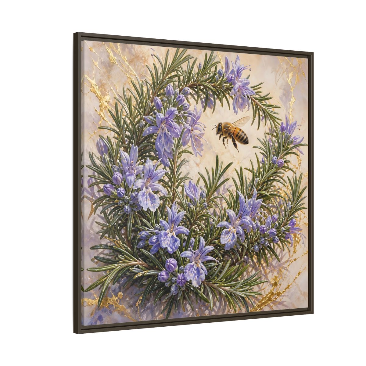 Side Mockup 5. Nature Rosemary Bee Rosemary Bee shown as stretched canvas wall art