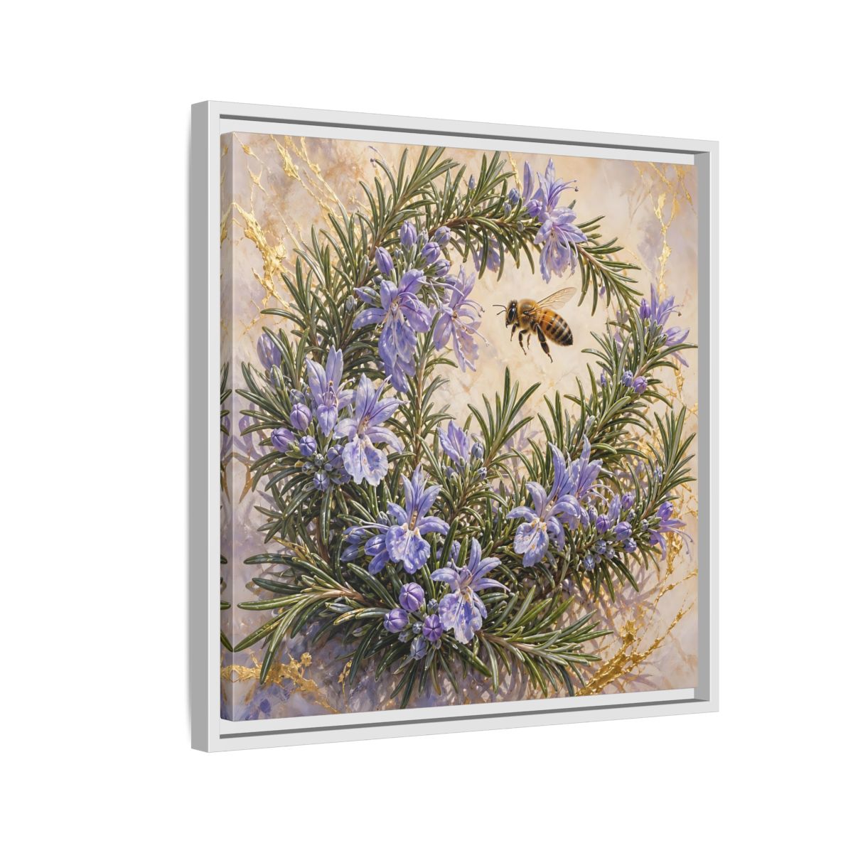 Side Mockup 10. Nature Rosemary Bee Rosemary Bee shown as stretched canvas wall art