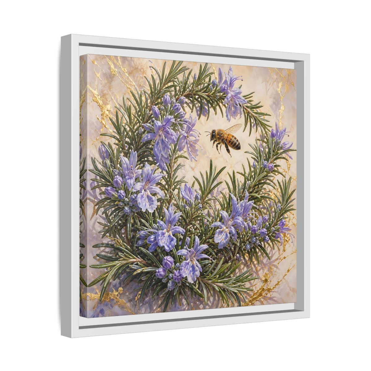 Side Mockup 28. Nature Rosemary Bee Rosemary Bee shown as stretched canvas wall art