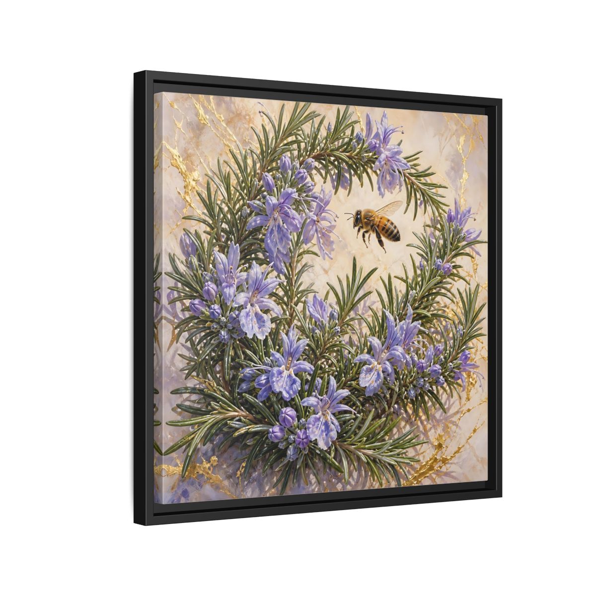 Side Mockup 12. Nature Rosemary Bee Rosemary Bee shown as stretched canvas wall art