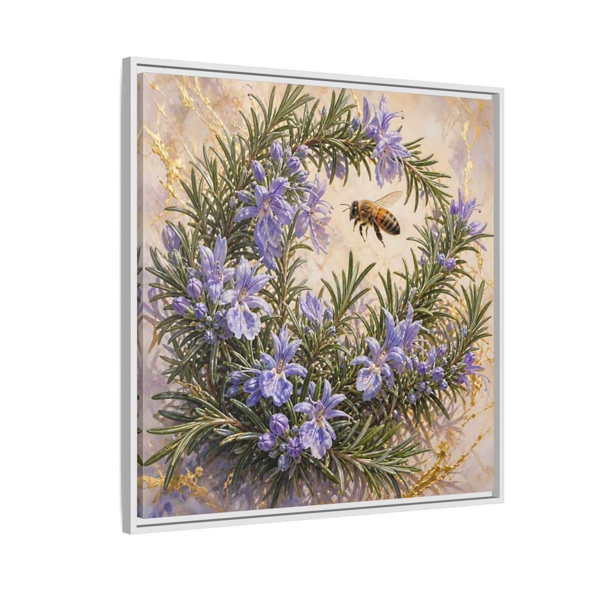 Side Mockup 7. Nature Rosemary Bee Rosemary Bee shown as stretched canvas wall art