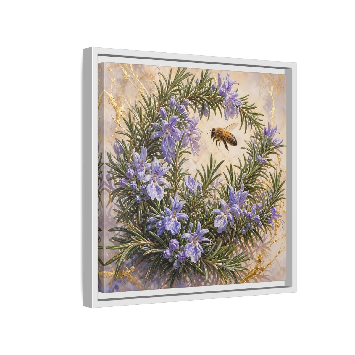 Side Mockup 13. Nature Rosemary Bee Rosemary Bee shown as stretched canvas wall art
