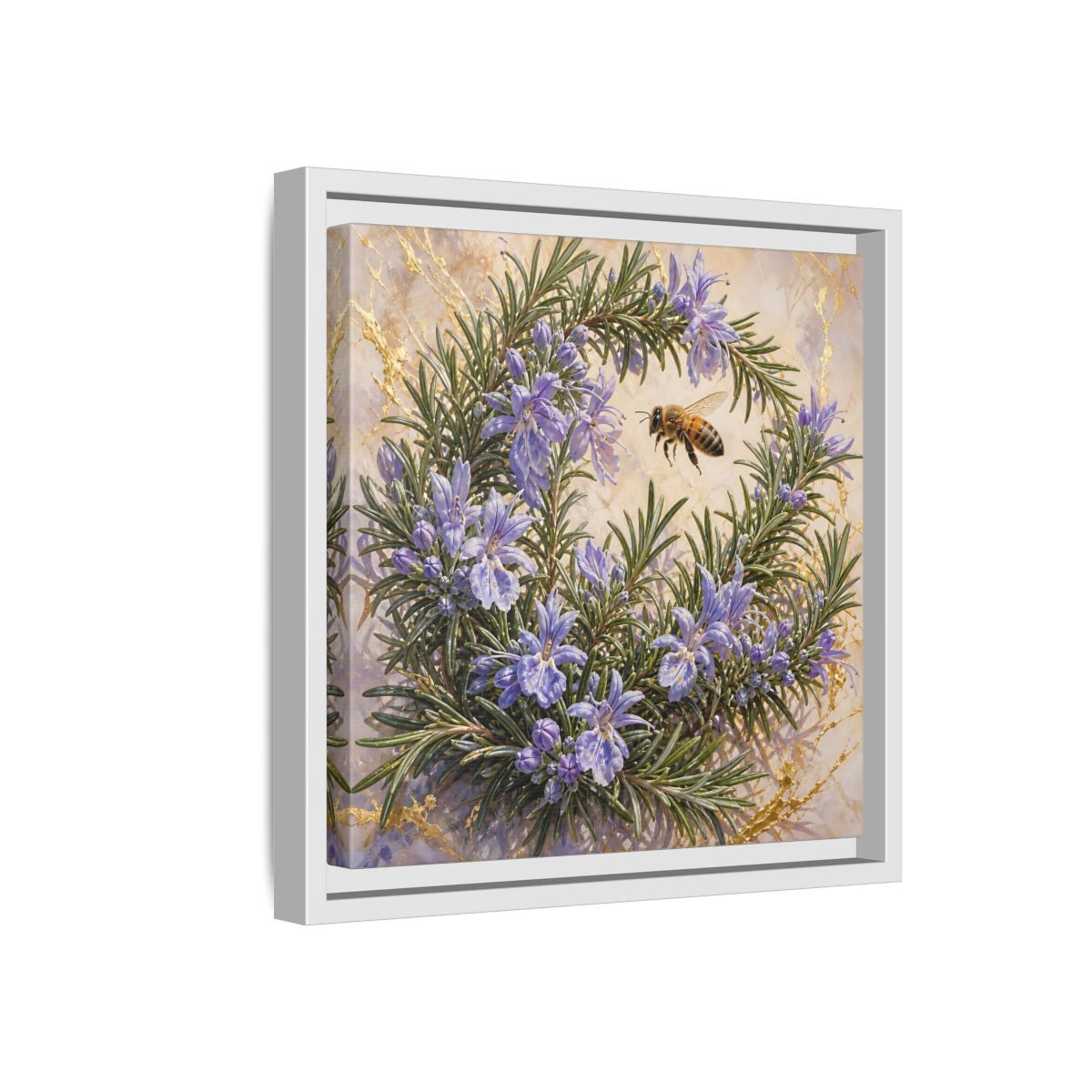 Side Mockup 16. Nature Rosemary Bee Rosemary Bee shown as stretched canvas wall art