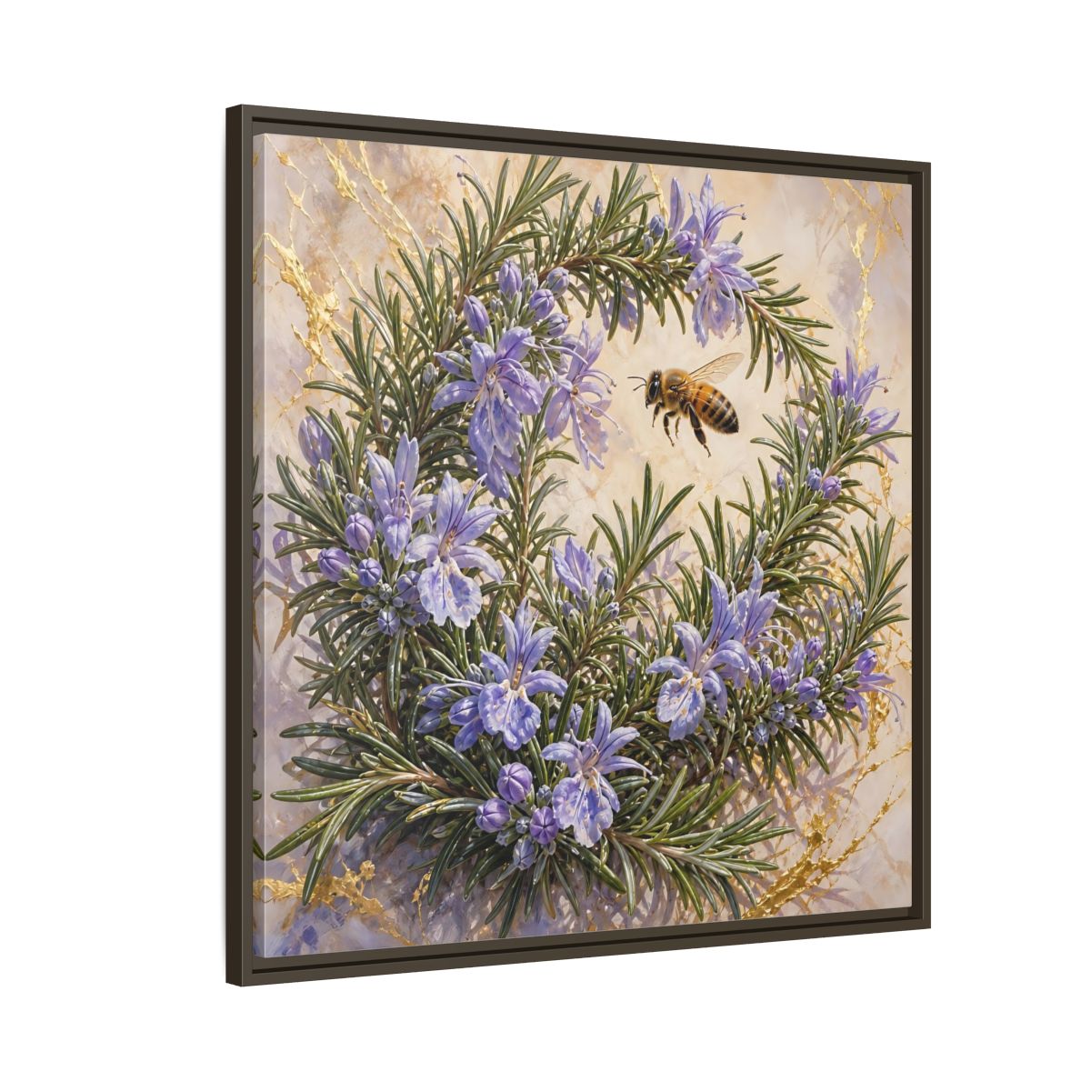 Side Mockup 8. Nature Rosemary Bee Rosemary Bee shown as stretched canvas wall art