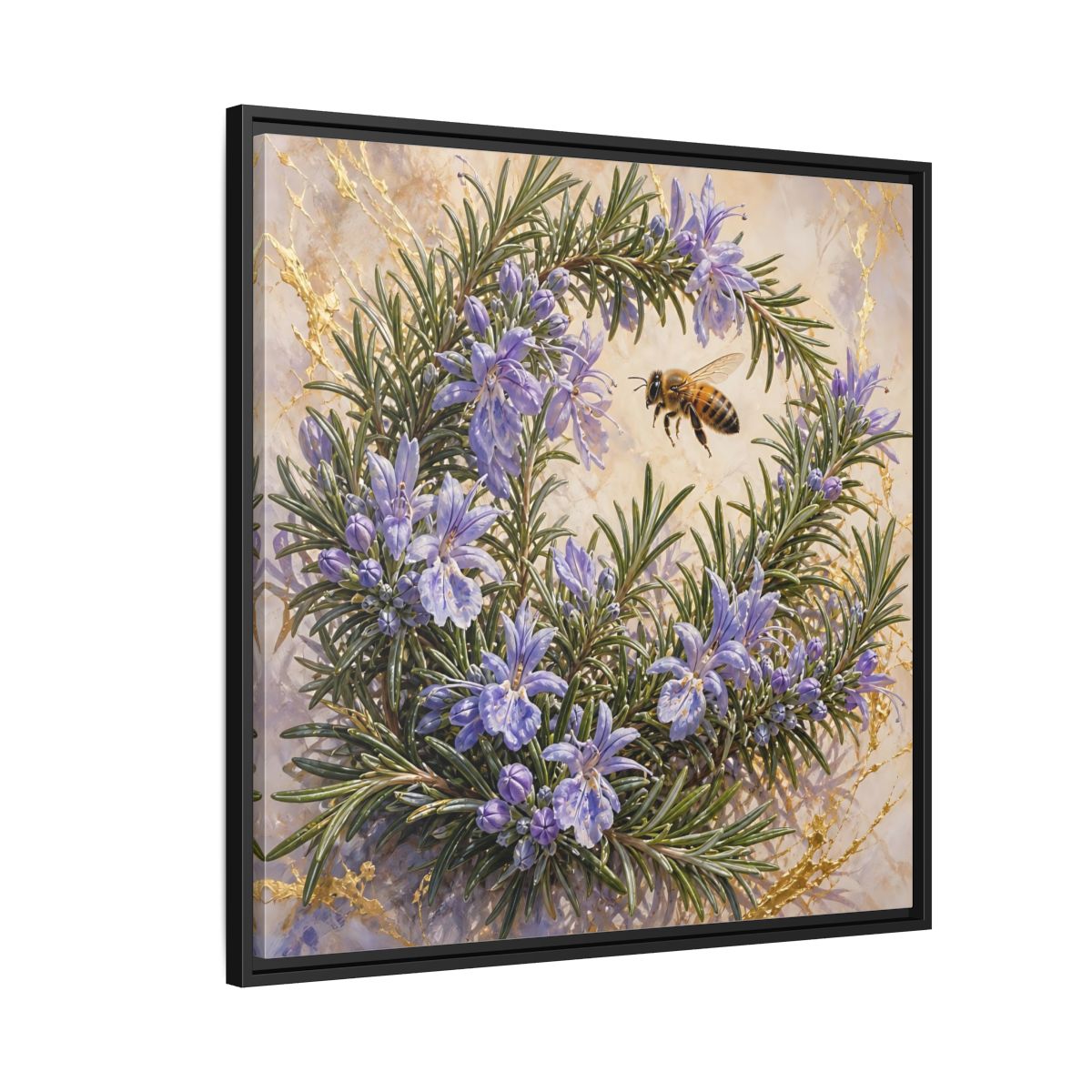Side Mockup 9. Nature Rosemary Bee Rosemary Bee shown as stretched canvas wall art