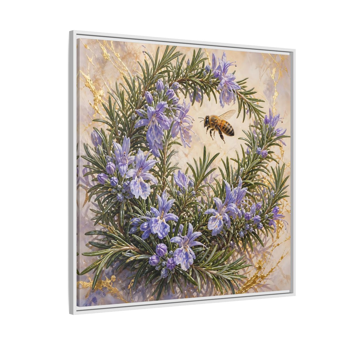 Side Mockup 4. Nature Rosemary Bee Rosemary Bee shown as stretched canvas wall art