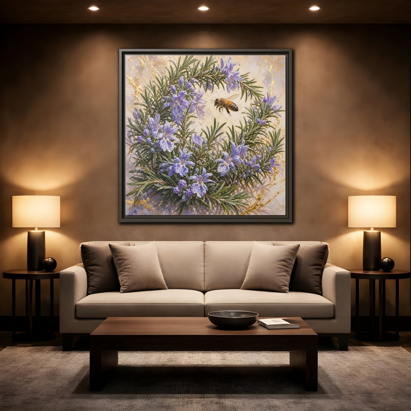 Mockup 2. Nature Rosemary Bee Rosemary Bee shown as stretched canvas wall art