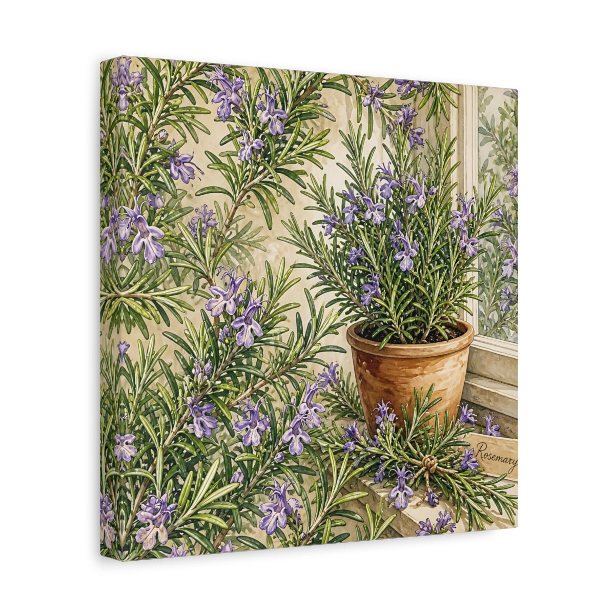 Side Mockup 8. Nature Rosemary Purple And Green shown as stretched canvas wall art