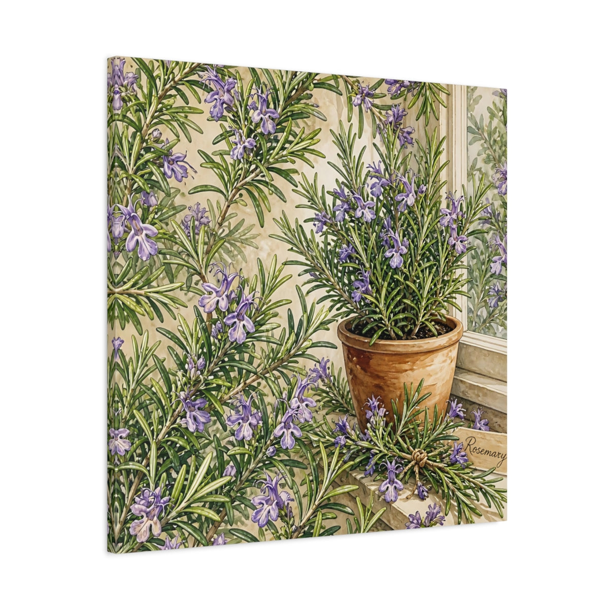 Side Mockup 3. Nature Rosemary Purple And Green shown as stretched canvas wall art