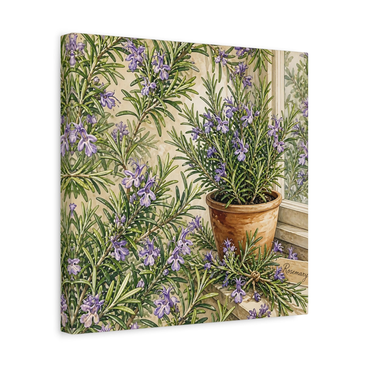 Side Mockup 7. Nature Rosemary Purple And Green shown as stretched canvas wall art