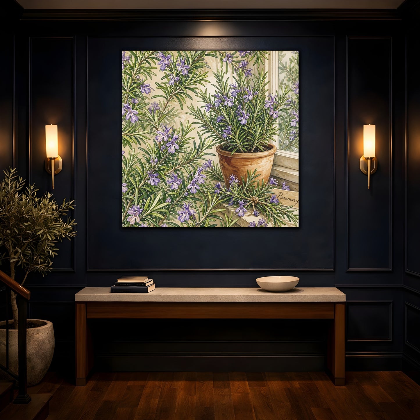 Mockup 4. Nature Rosemary Purple And Green shown as stretched canvas wall art