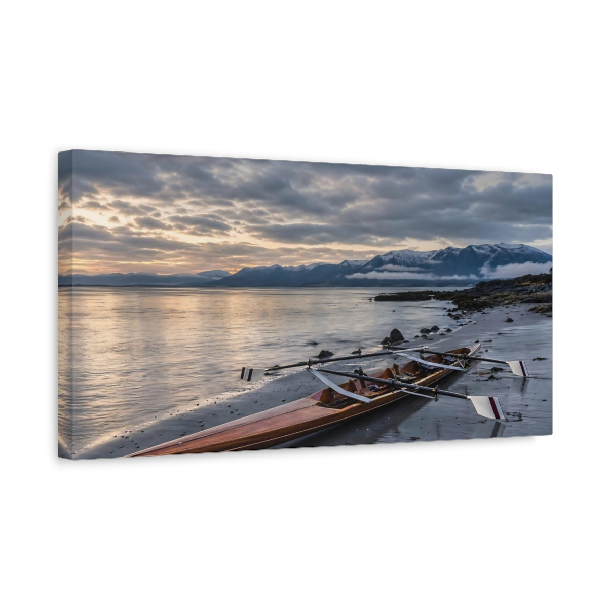Side Mockup 3. Nature Rowboat Brown And Grey shown as canvas print