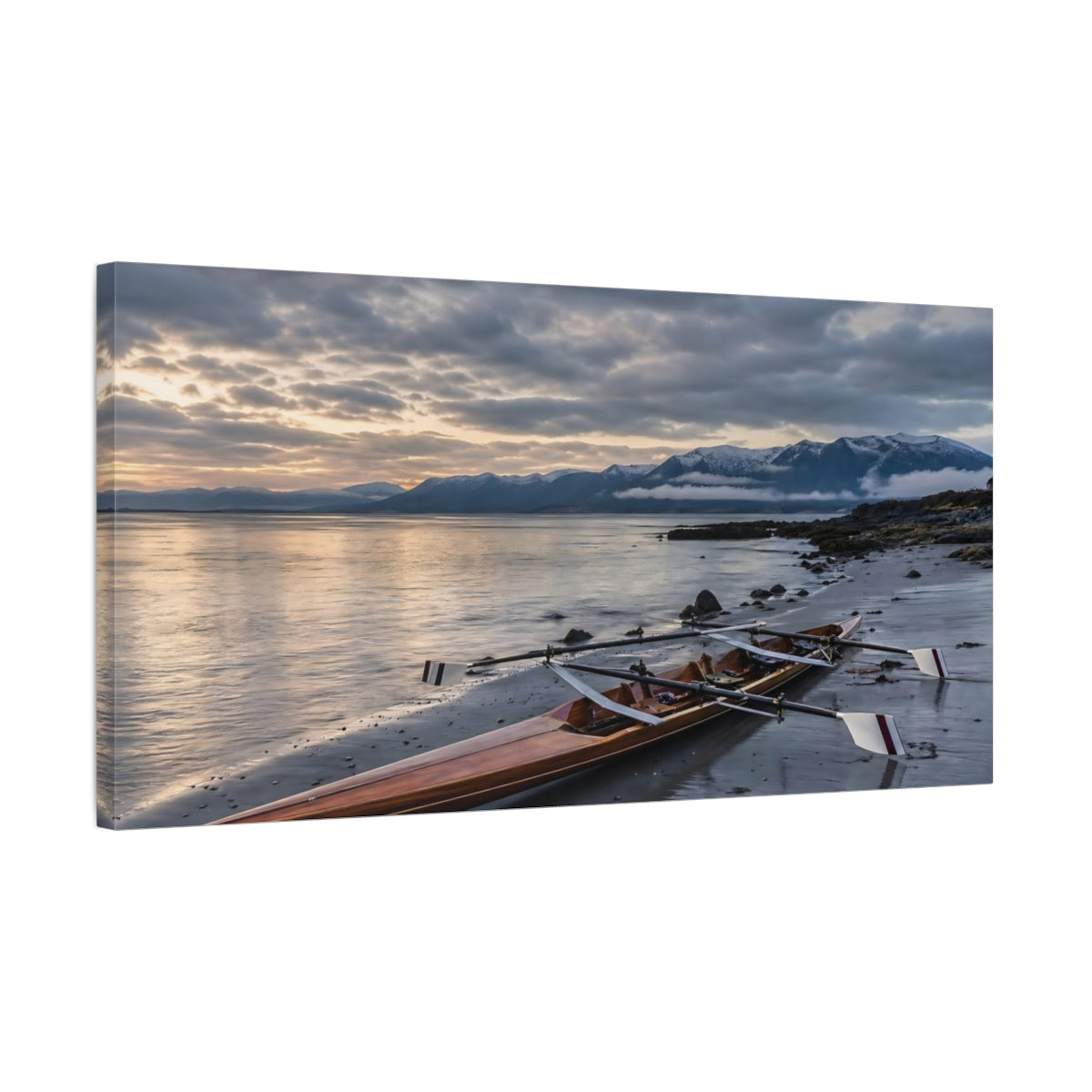 Side Mockup 1. Nature Rowboat Brown And Grey shown as canvas print