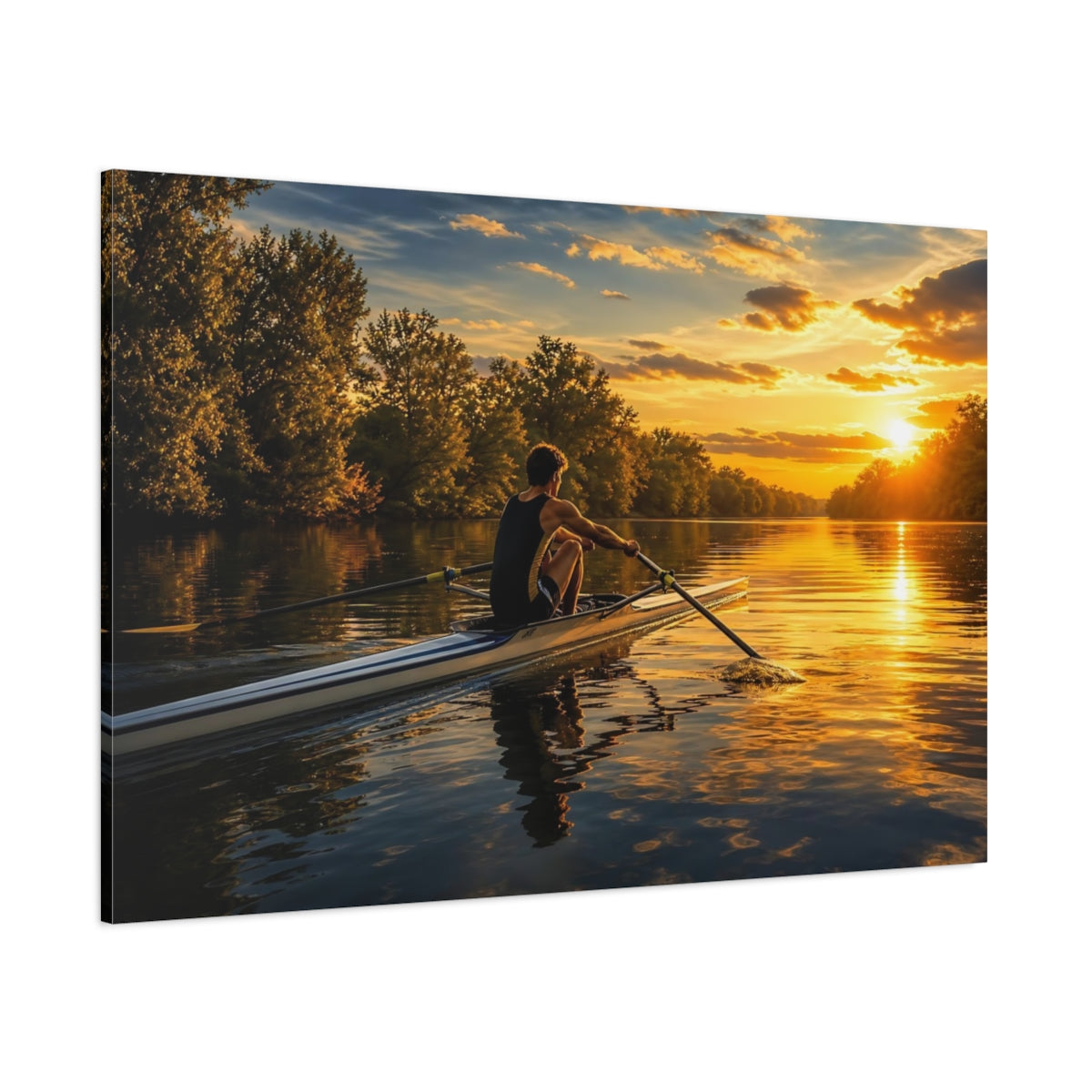 Side Mockup 1. Nature Rower Golden Sunset shown as canvas print