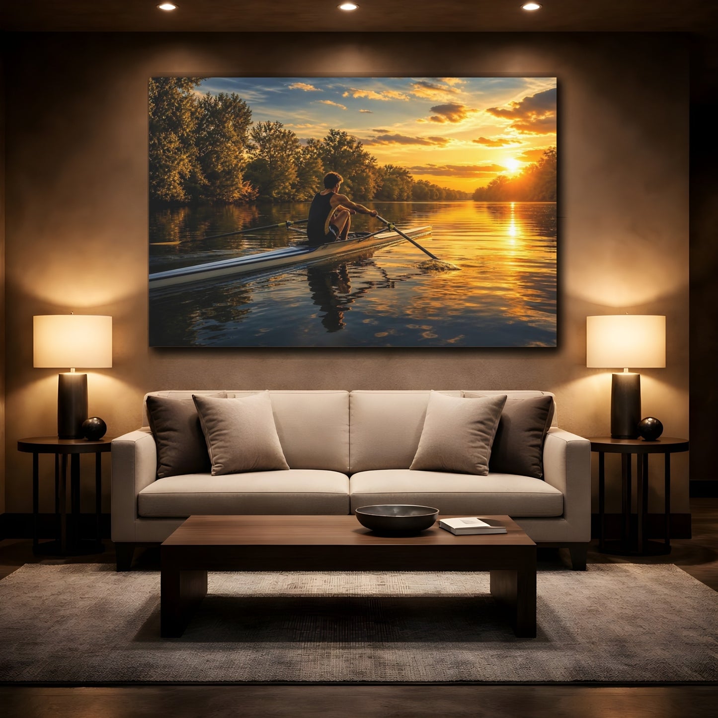 Mockup 2. Nature Rower Golden Sunset shown as canvas print