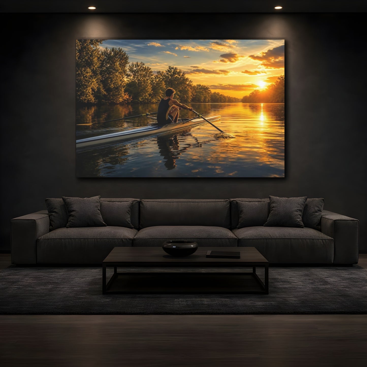 Mockup 3. Nature Rower Golden Sunset shown as canvas print