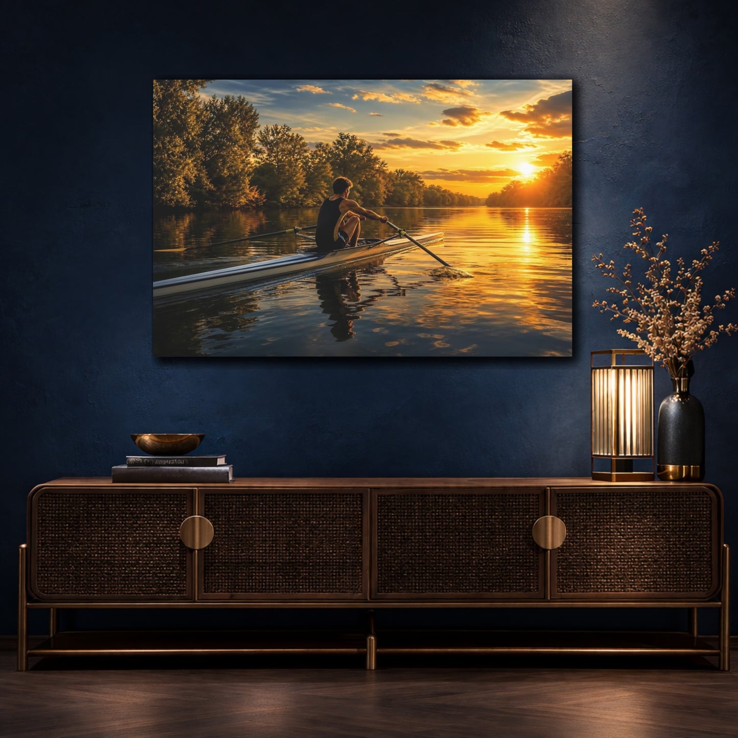 Mockup 4. Nature Rower Golden Sunset shown as canvas print
