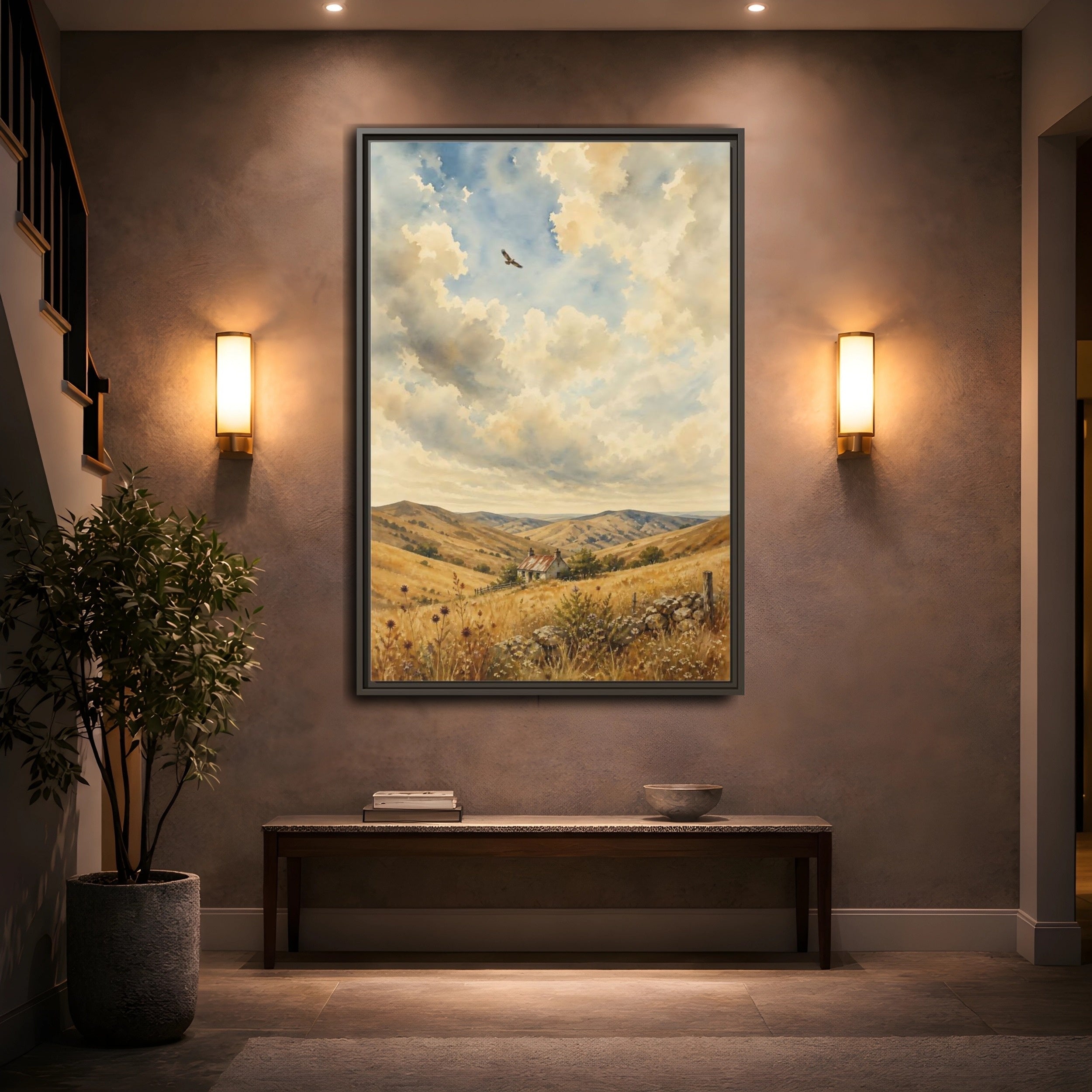Mockup 2. Nature Rural Landscape Golden Landscape shown as stretched canvas wall art