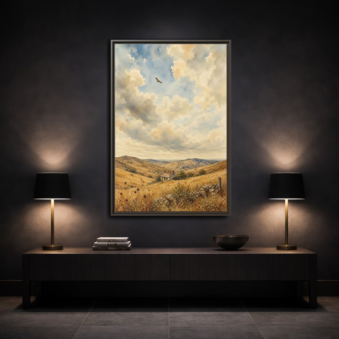 Mockup 3. Nature Rural Landscape Golden Landscape shown as stretched canvas wall art