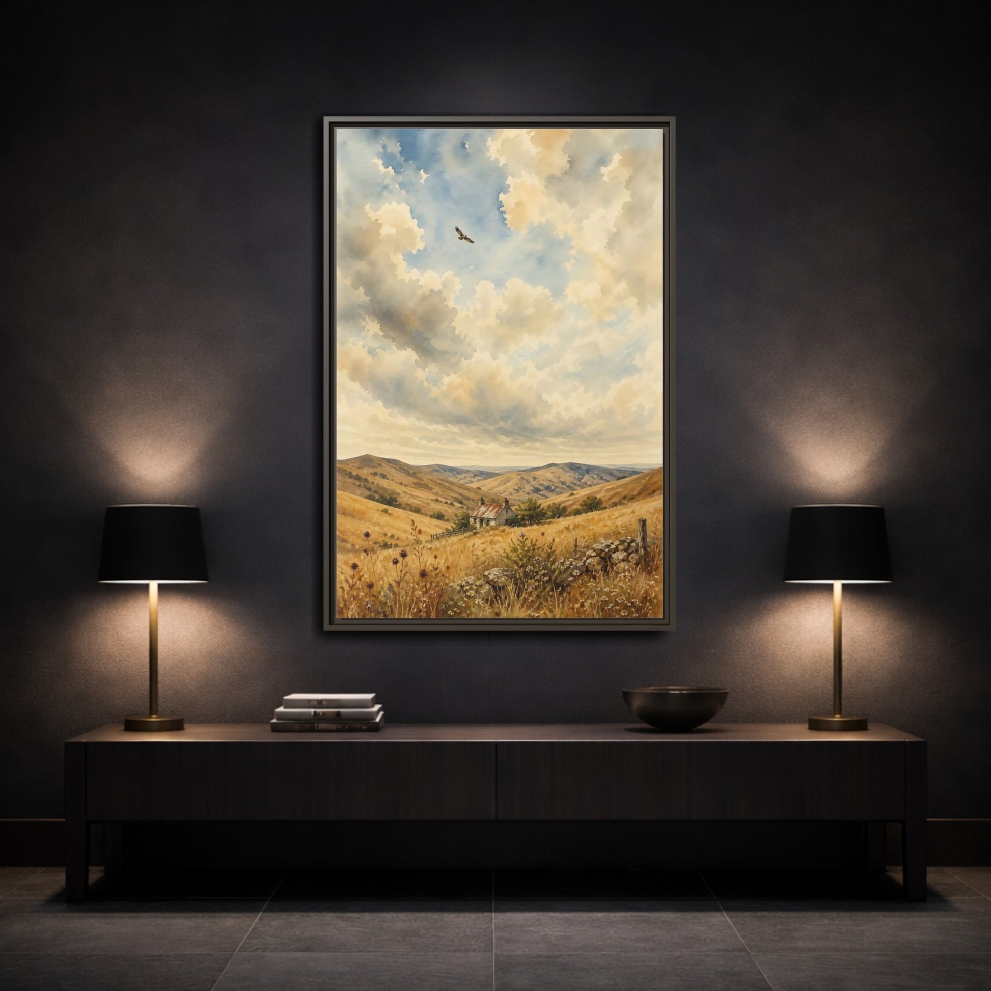 Mockup 3. Nature Rural Landscape Golden Landscape shown as stretched canvas wall art