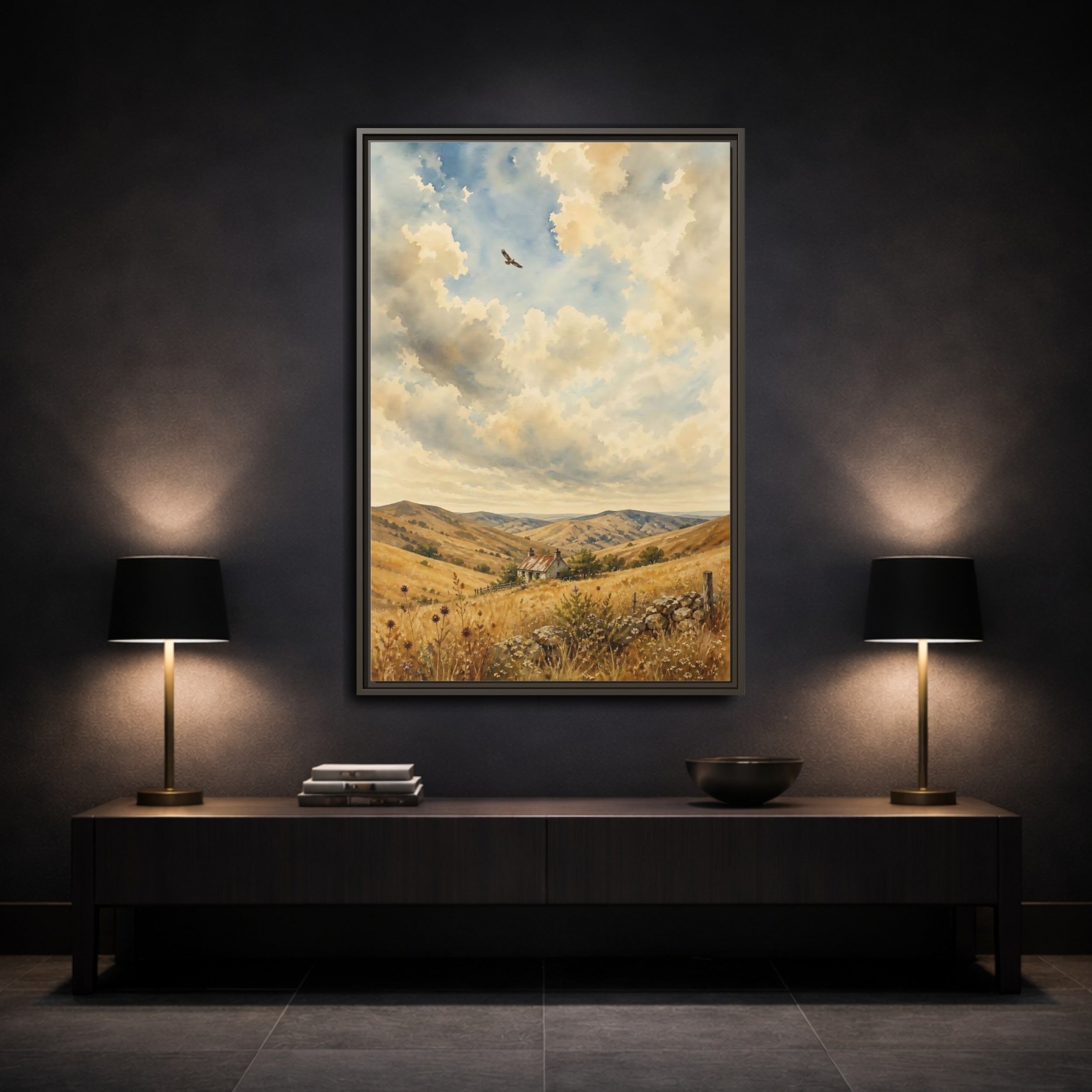 Mockup 3. Nature Rural Landscape Golden Landscape shown as stretched canvas wall art