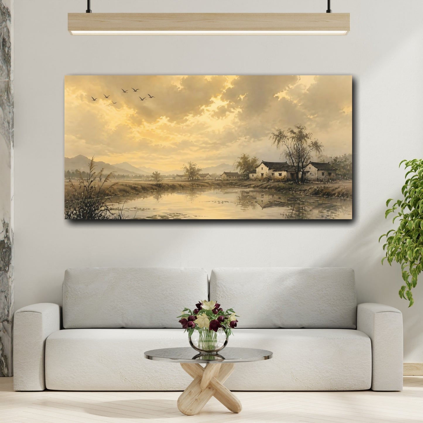 Mockup 2. Nature Rural Village Golden Landscape shown as stretched canvas wall art