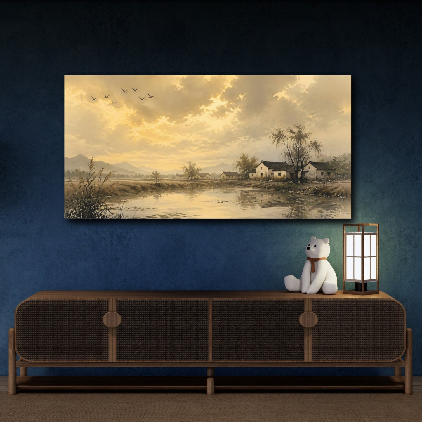 Mockup 4. Nature Rural Village Golden Landscape shown as stretched canvas wall art