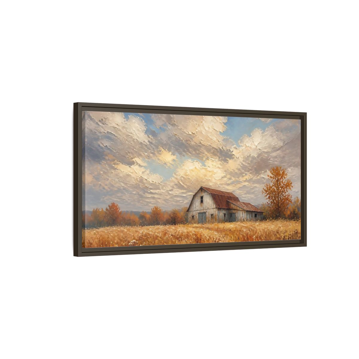 Main Mockup. Nature Rustic Barn Autumn Barn Landscape shown as stretched canvas wall art