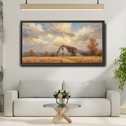 Mockup 2. Nature Rustic Barn Autumn Barn Landscape shown as stretched canvas wall art
