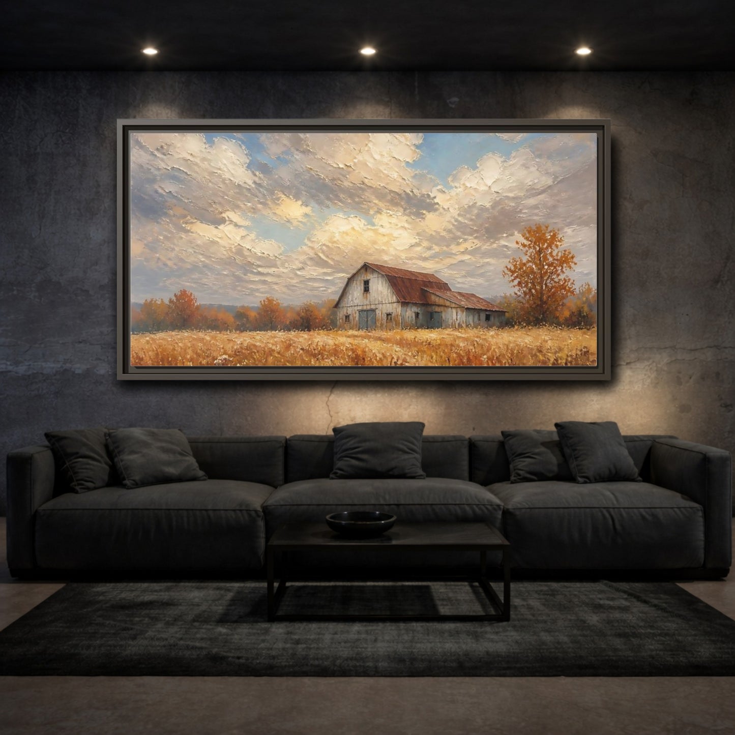 Mockup 3. Nature Rustic Barn Autumn Barn Landscape shown as stretched canvas wall art