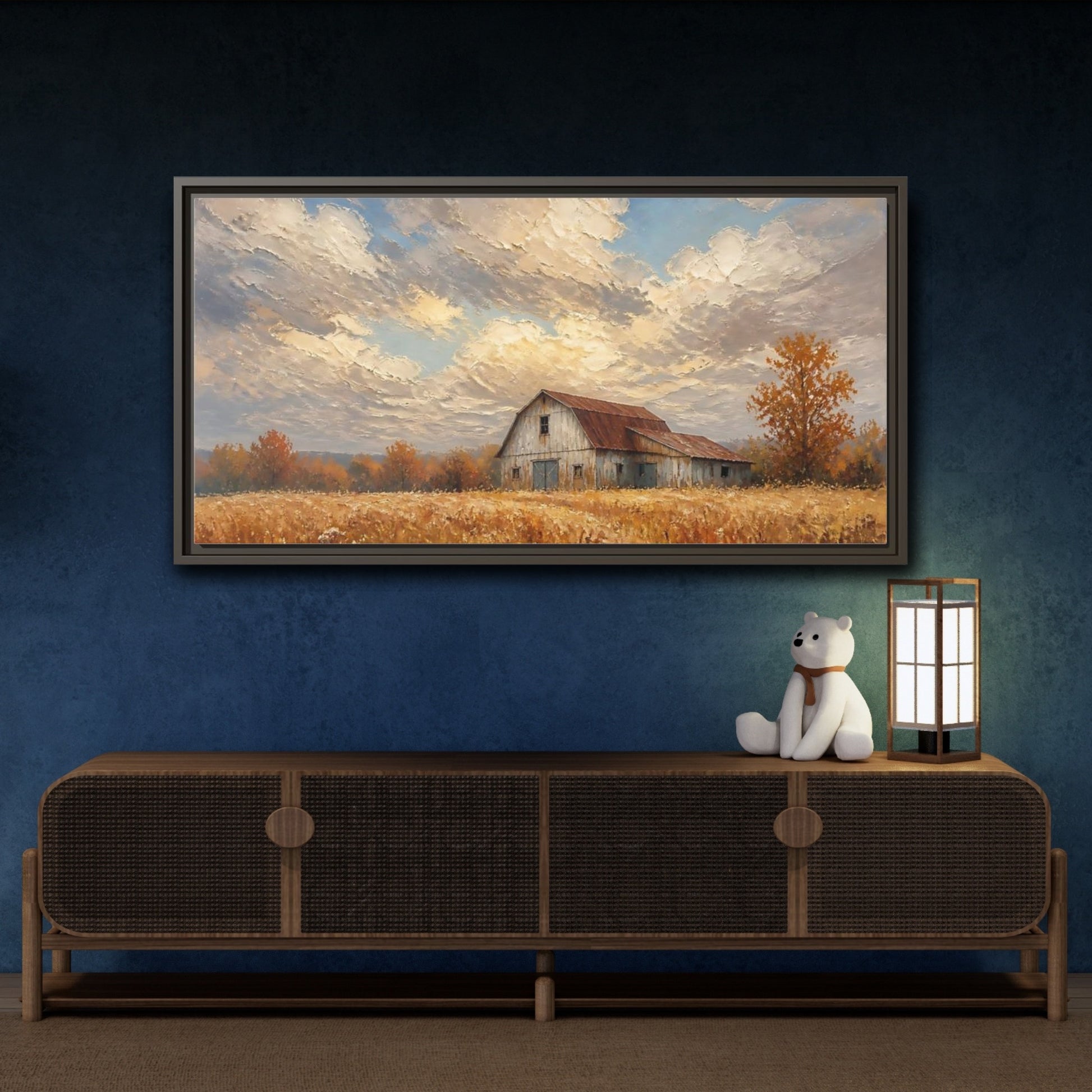 Mockup 4. Nature Rustic Barn Autumn Barn Landscape shown as stretched canvas wall art