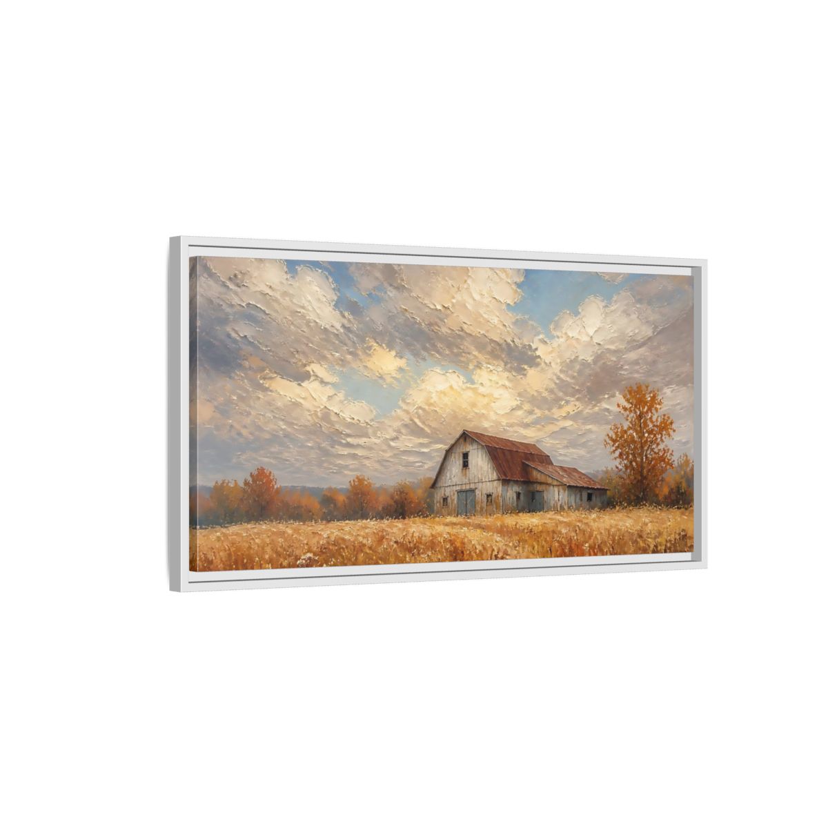 Side Mockup 1. Nature Rustic Barn Autumn Barn Landscape shown as stretched canvas wall art