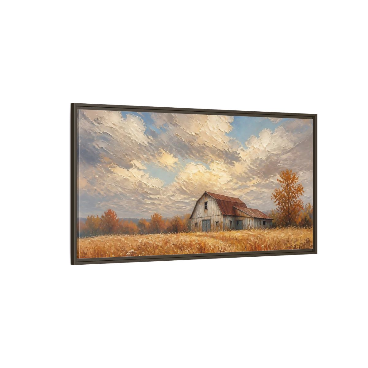 Side Mockup 4. Nature Rustic Barn Autumn Barn Landscape shown as stretched canvas wall art
